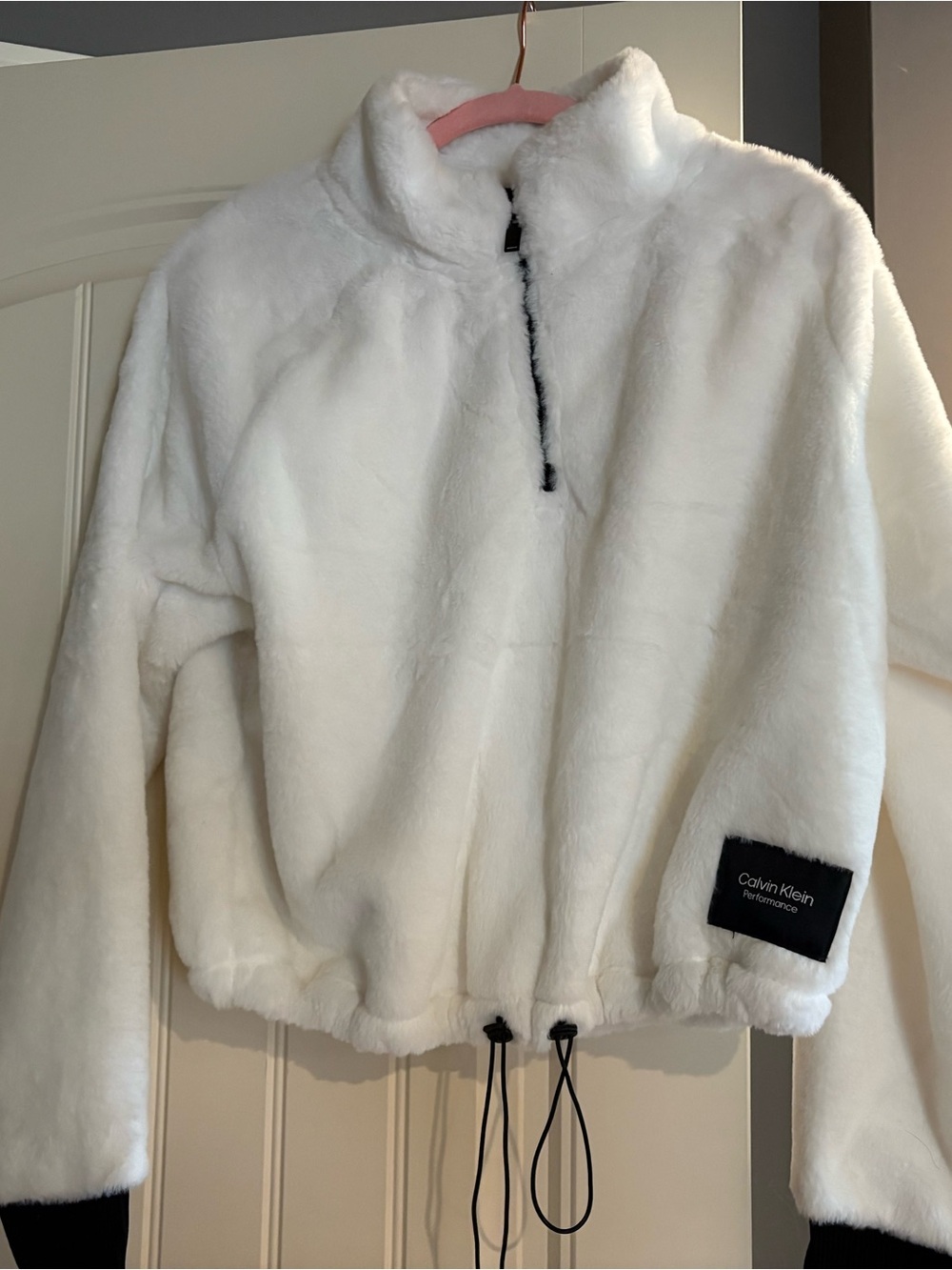 Calvin Klein Performance White Plush Half-Zip Crew Sweater